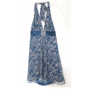 🩵 BCBGMAXAZRIA Teal Botanical Halter Chiffon Cocktail Dress | Sz 2 | Event Ready